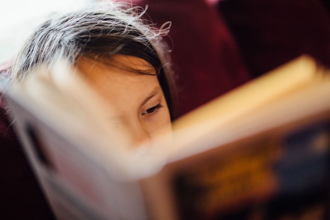 一個小女孩正認真的閱讀